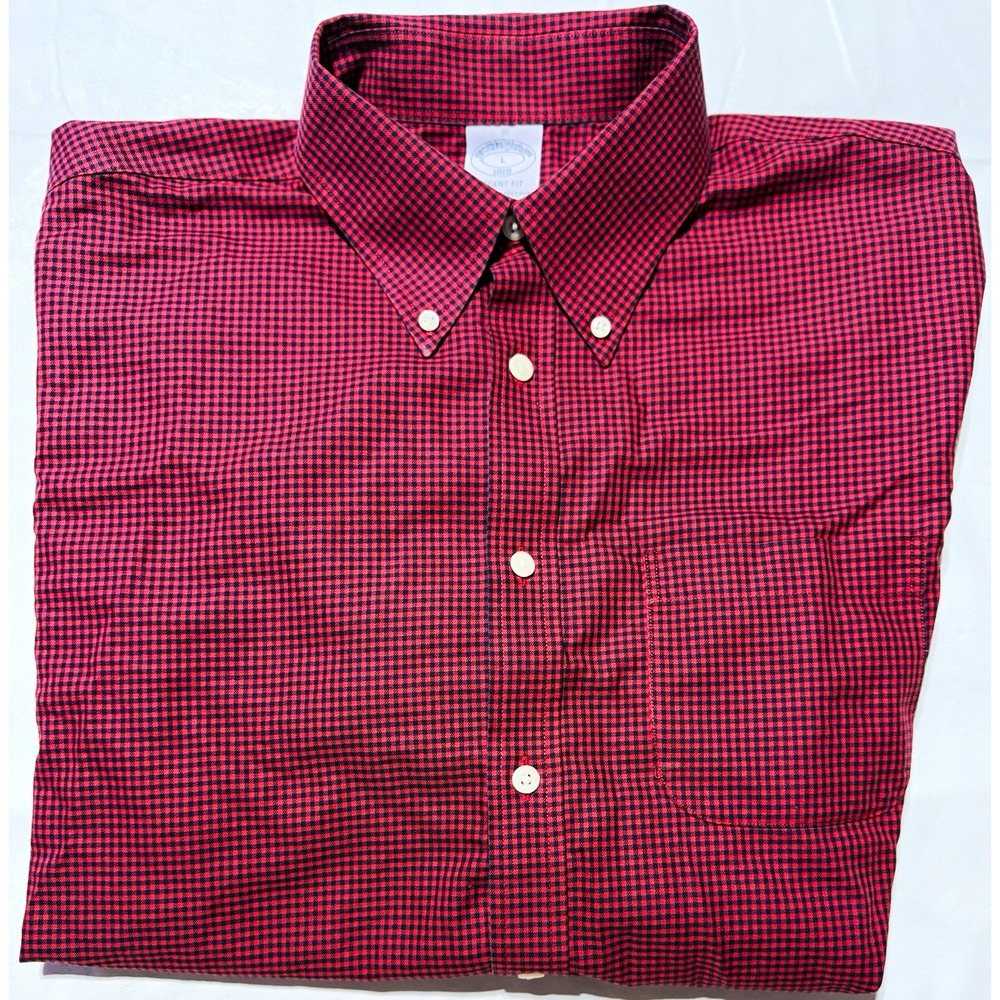 Brooks Brothers 1818 Regent Fit Shirt Men L Red Navy Check LS Button Down Pocket